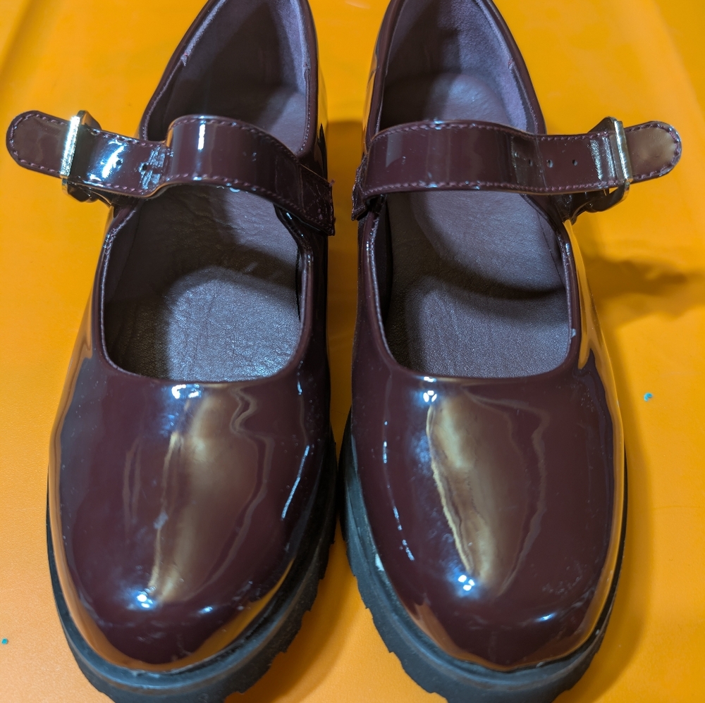 Glossy Burgundy Mary Jane Shoes